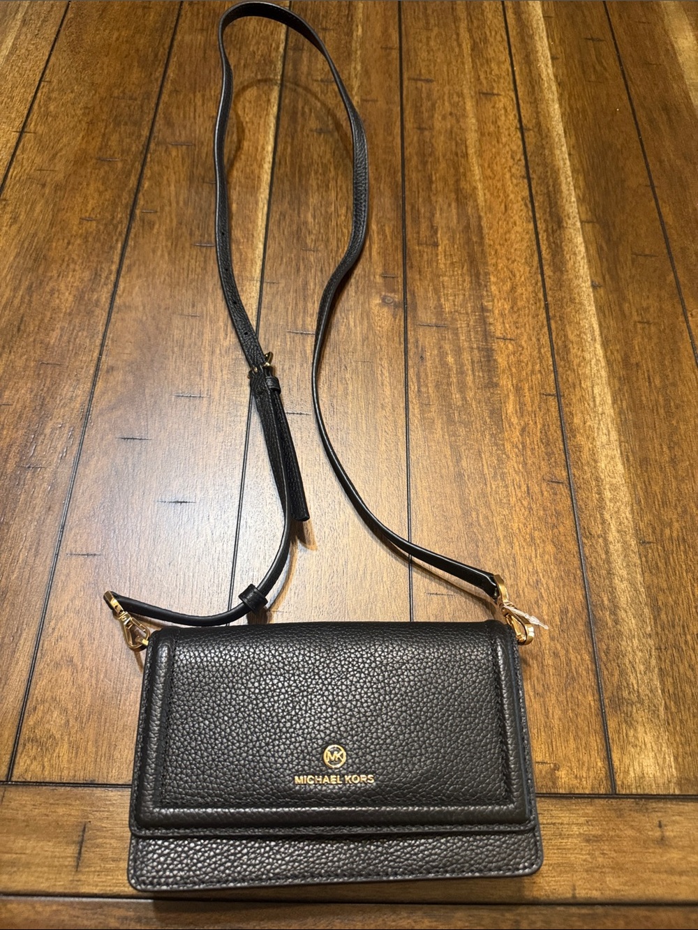 Michael Kors Black Pebbled Leather Crossbody with Gold Hardware